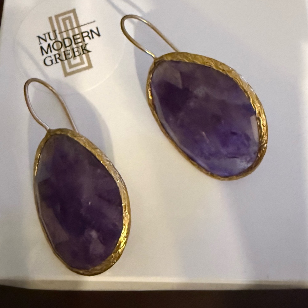 Nu Modern Greek - Real Amethyst and Gold Earrings - NEVER WORN